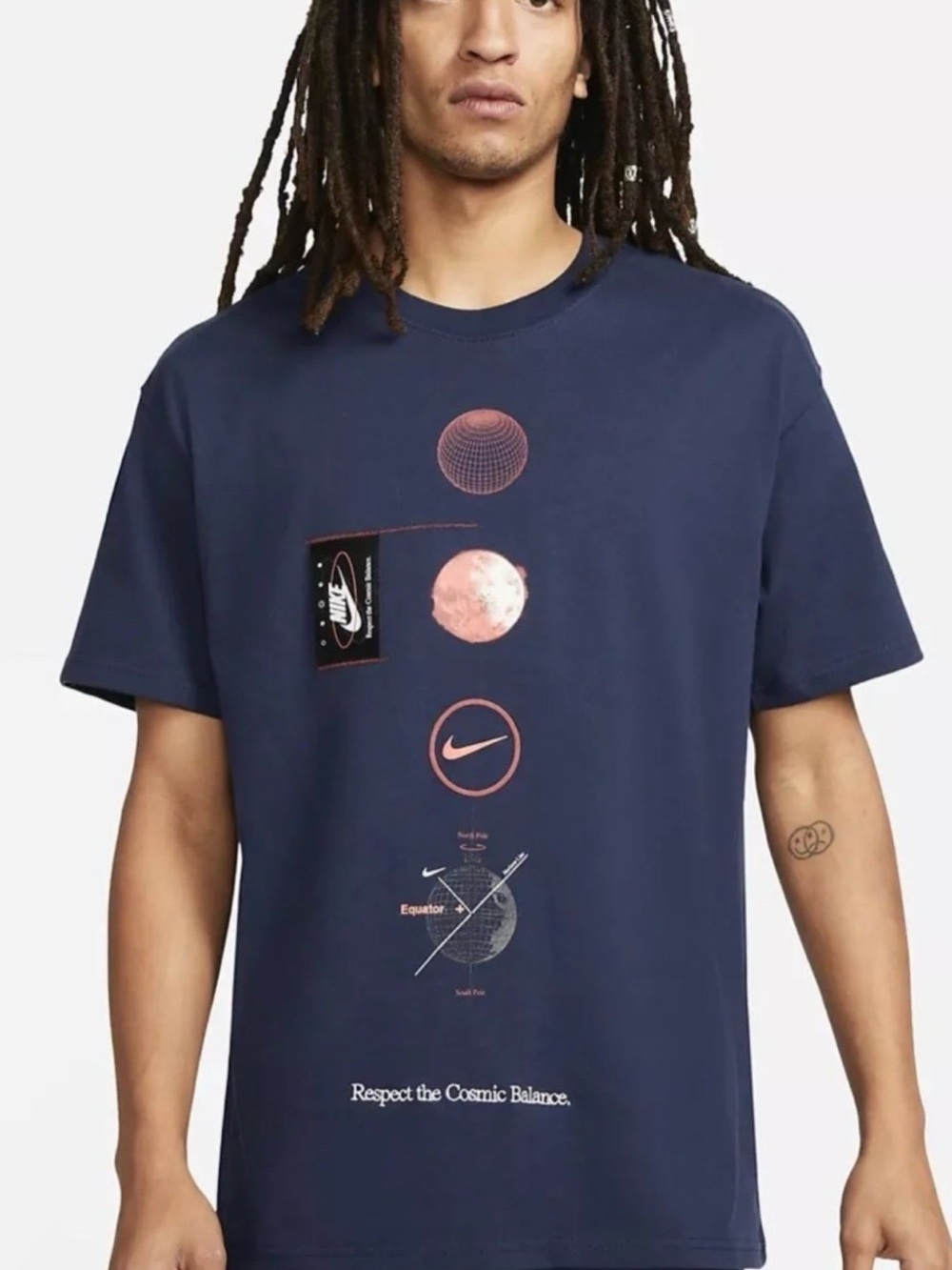 Nke Men's Blue Short Sleeve Solar System Cosmic Balance t shirt size Medium